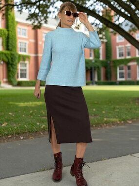 Kinross Crop Rib Funnel Pullover Sweater S Turquoise Cotton